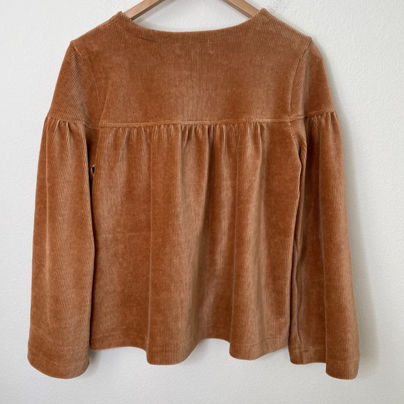 Madewell Texture & Thread Corduroy Swing Top Baby Doll Cognac Boho Pullover - Picture 9 of 14
